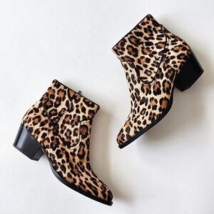 ALDO Leopard Print Calf Hair Ankle Booties Block Heel Zip Women’s 6.5 NWOT
